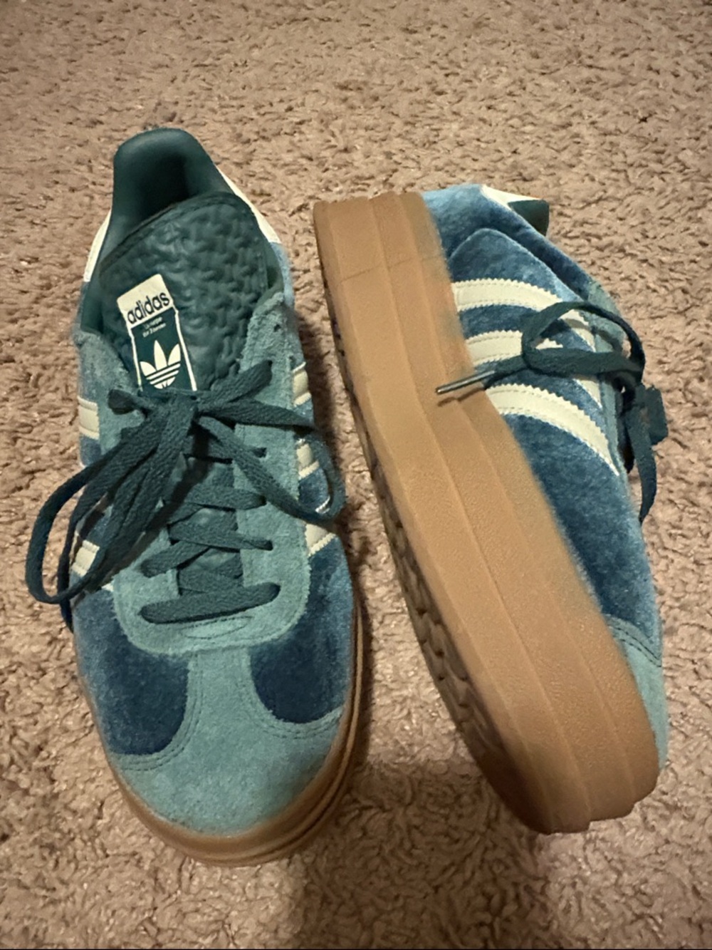adidas Forest Green Platform Sneakers with Cream Stripes